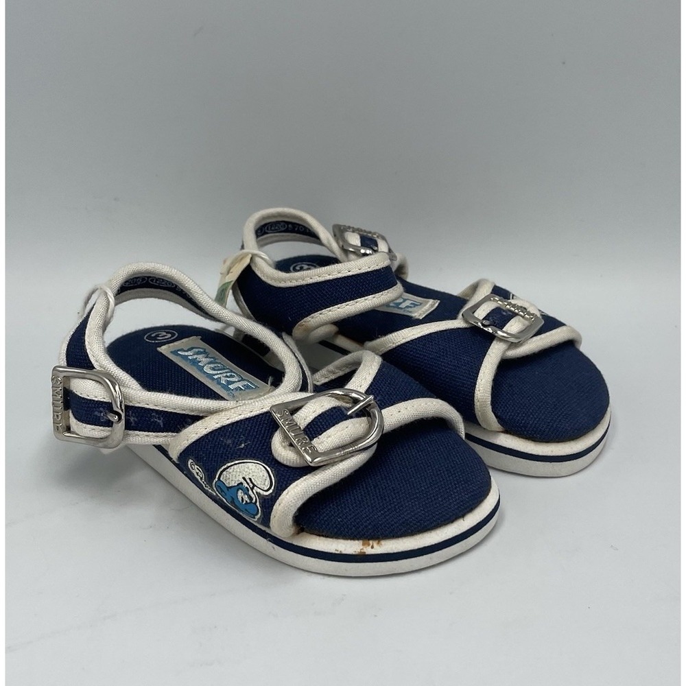 Vintage 1982 Smurf Baby Shoes‎ Size 3 Sandals  Buckles Blue